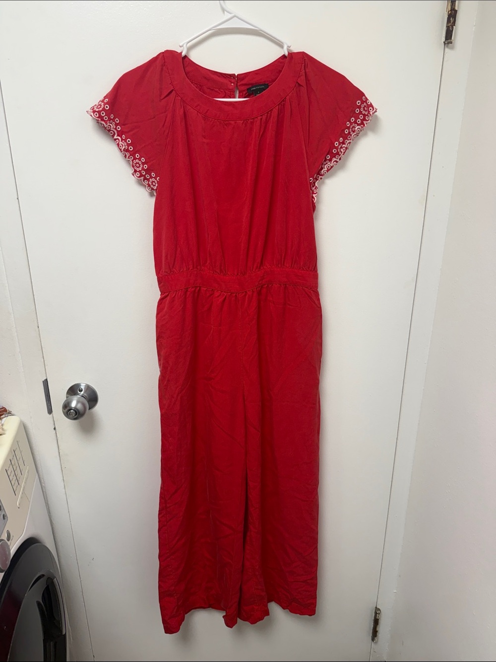 Ann Taylor Red Eyelet-Sleeve Jumpsuit Dress